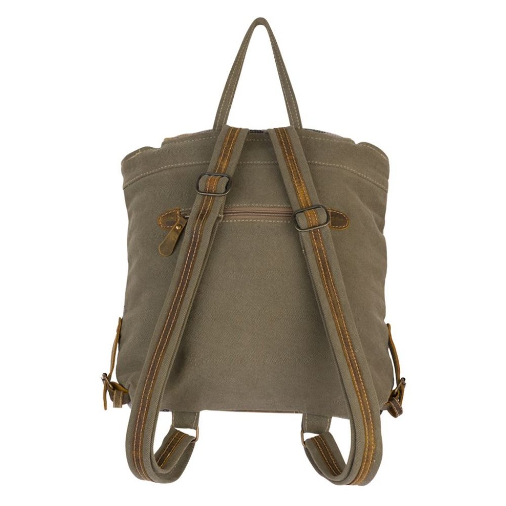 Myra Bag Handmade Grey Backpack Upcycled Canvas & Cowhide Leather - Picture 5 of 7